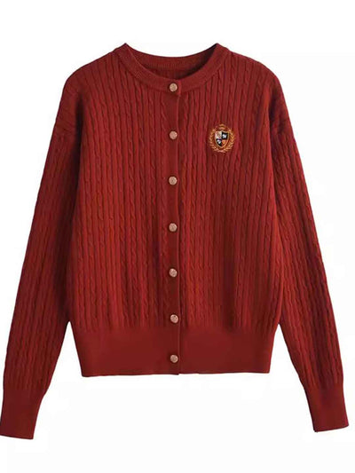 Zoey Loose Crew Neck Embroidered Knitted Cardigan