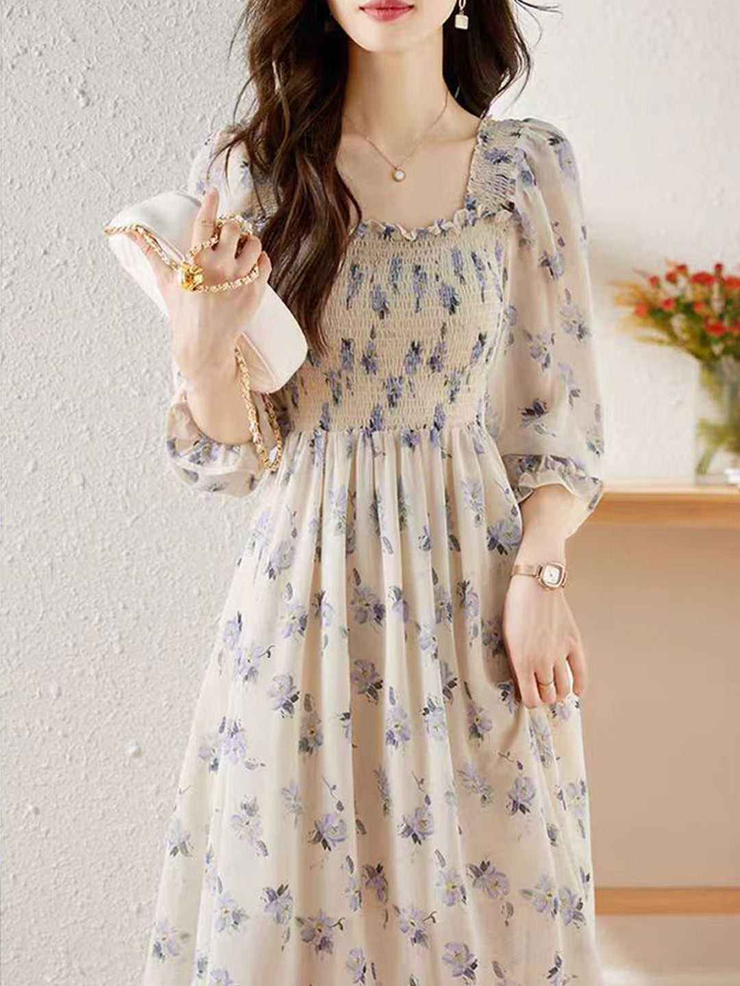 Zoey Retro Chiffon Printed Floral Dress