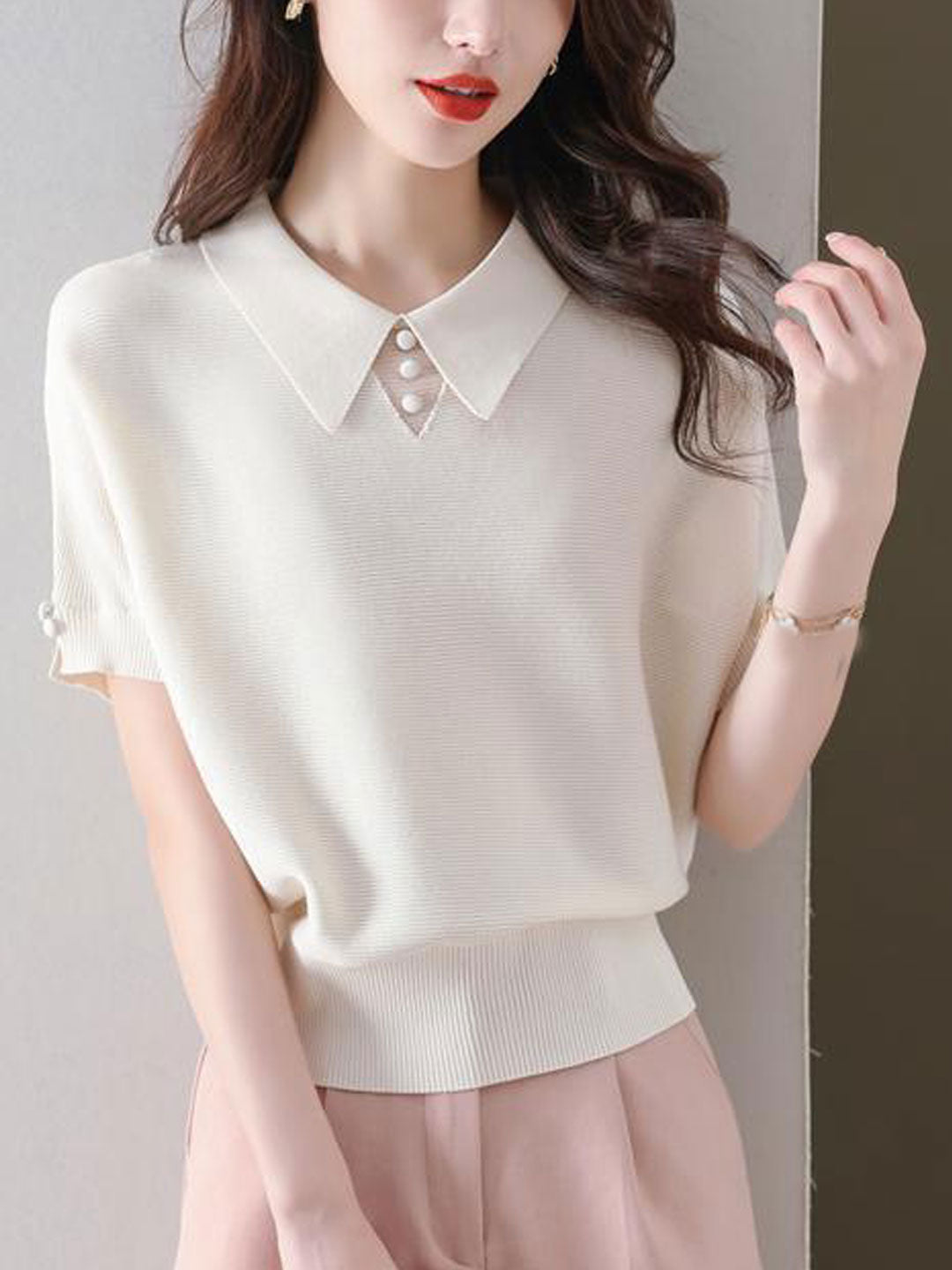 Kaitlyn Classic Polo Collar Knitted Top