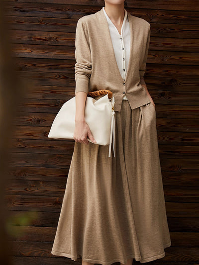 Ruby Classic V-neck Knitted Cardigan Dress Set