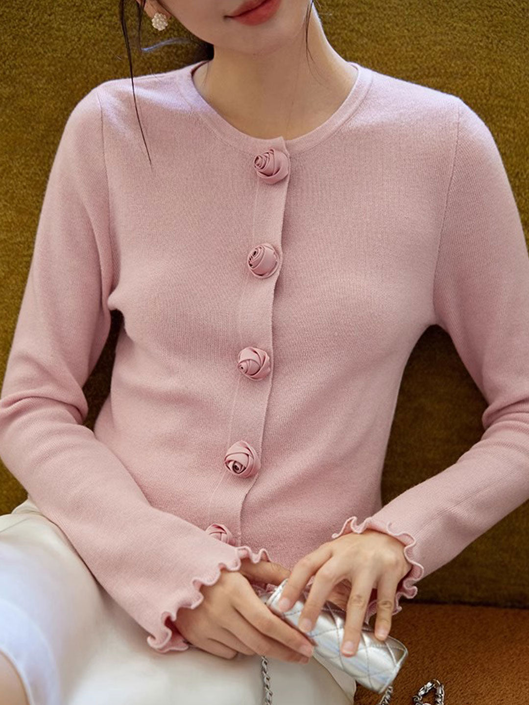 Bella Elegant Crew Neck Auricular Sleeve Knitted Cardigan