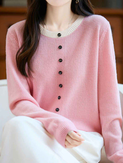 Maya Loose Crew Neck Colorblocked Pullover Knitted Sweater