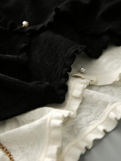 Anna Retro V-Neck Auricular Lace Jacquard Knitted Top