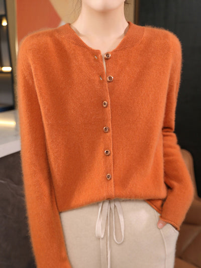 Natalie Classic Crew Neck Solid Color Knitted Cardigan-Red