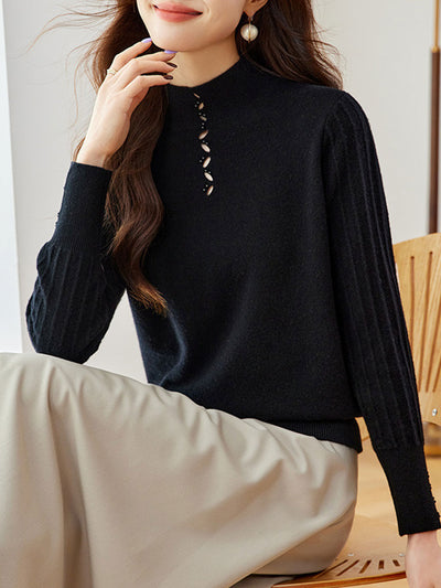 Emma Elegant Beaded Turtleneck Knitted Top