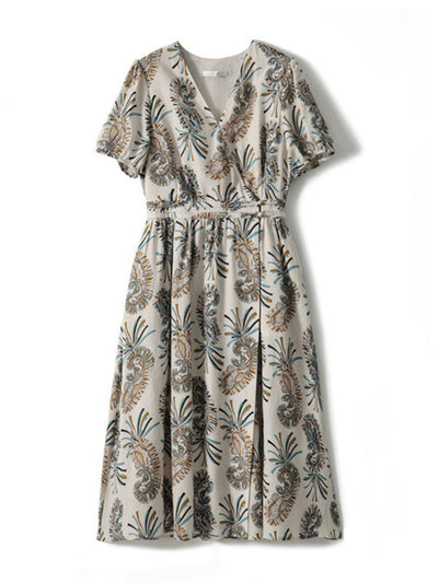 Bella Retro Printed Waist Chiffon Dress