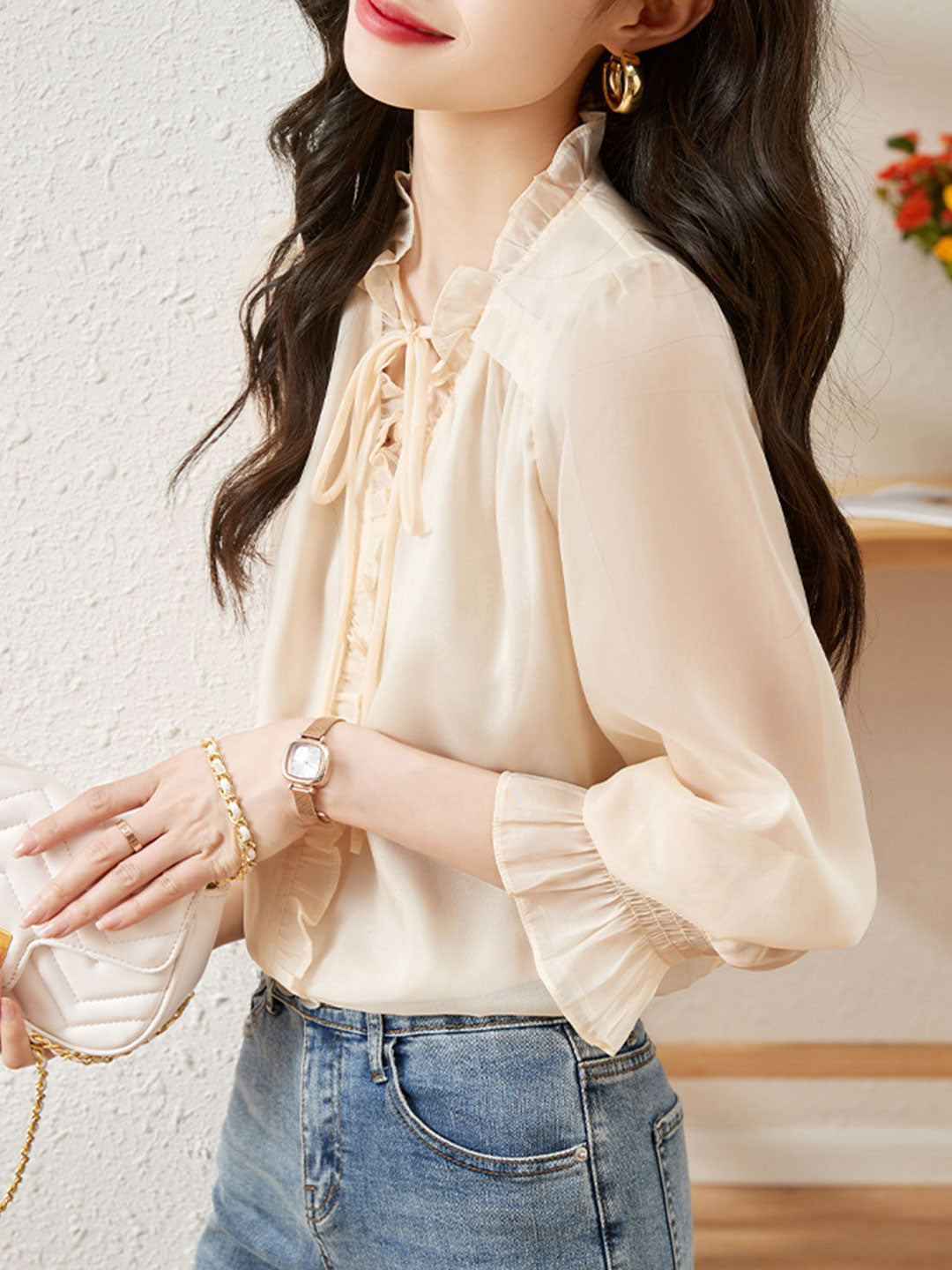 Alexis Retro Ruffle Balloon Sleeve Blouse