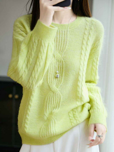 Ariana Casual Crew Neck Cable Knitted Pullover Sweater-Blue