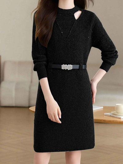 Sarah Elegant Crew Neck Hollowed Knitted Dress
