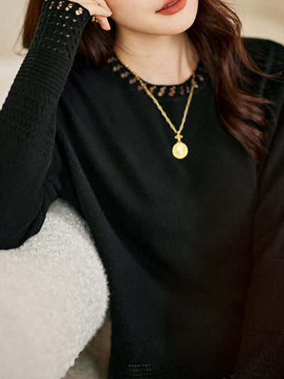 Grace Loose Crew Neck Hollowed Knitted Top