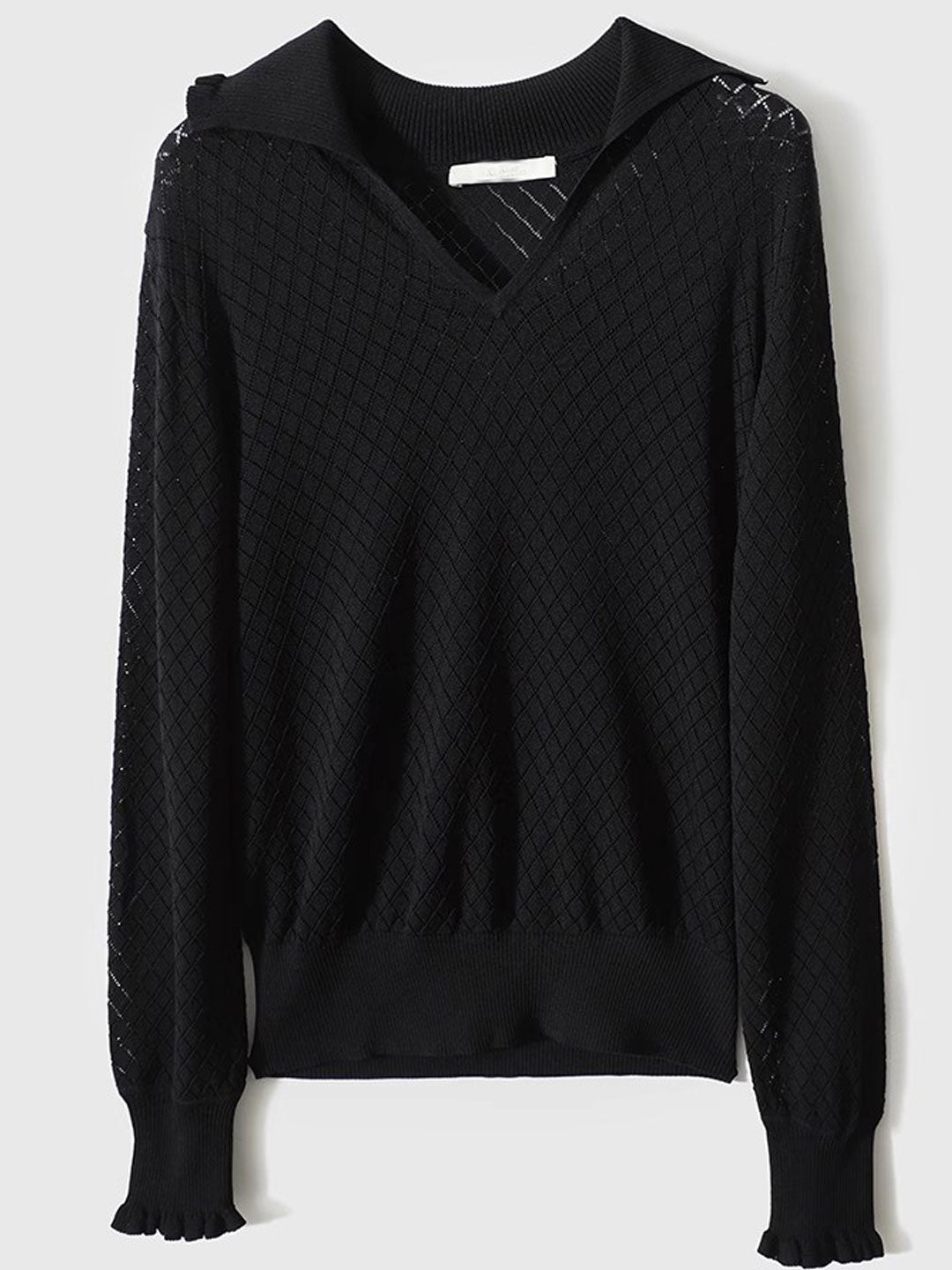 Ashley Classic V-Neck Hollow Solid Color Knitted Top