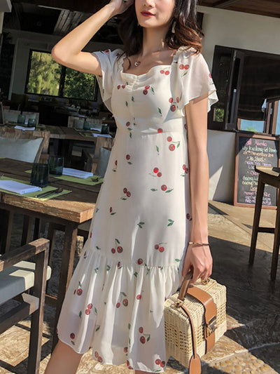 Kylie Elegant V-Neck Floral Chiffon Dress