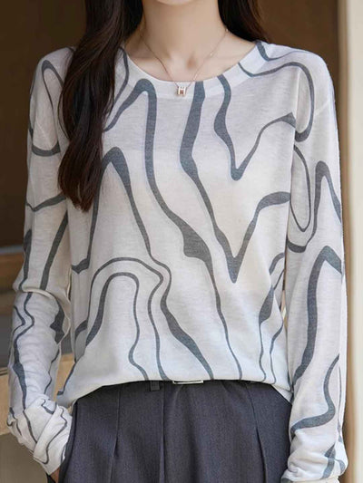 Nevaeh Casual Crew Neck Printed Wool Top-K