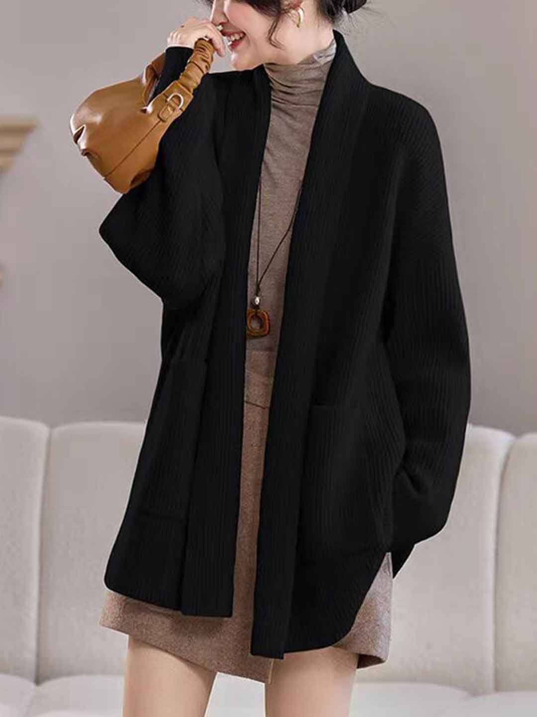 Emily Classic V-Neck Thick Knitted Coat