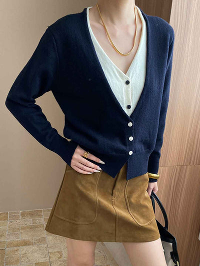 Gianna Classic V-Neck Contrast Mock Two-Piece Knitted Top