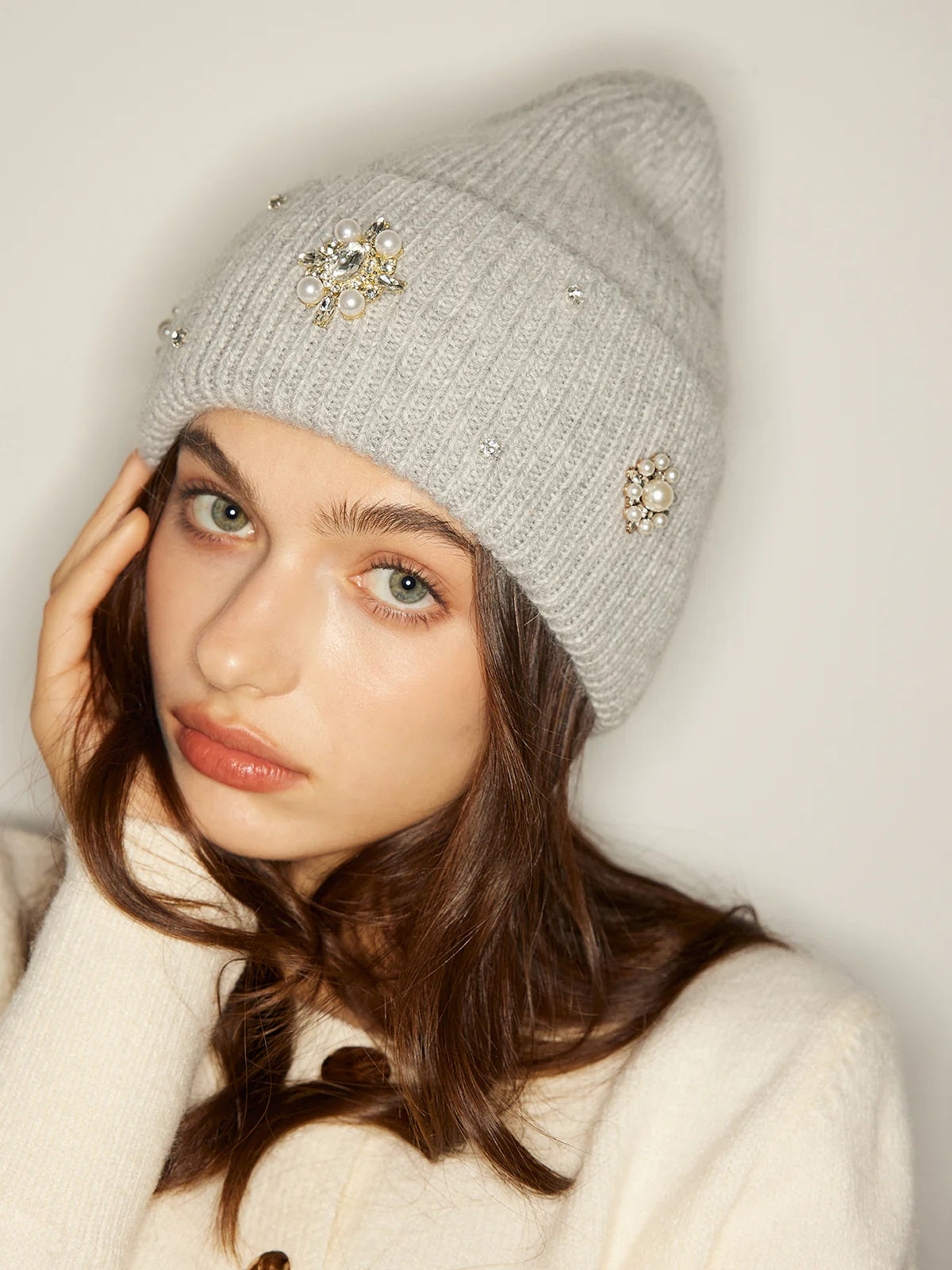 Rhinestone Fur Beanie