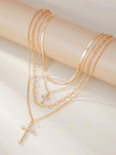 Cross Pendant Layered Necklace