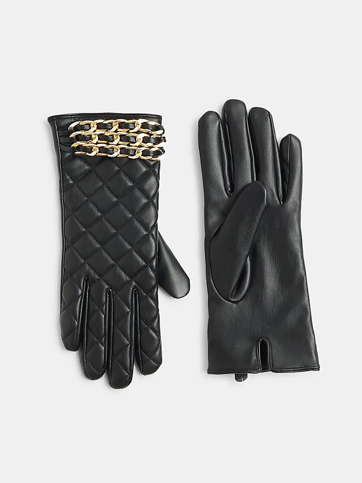 Metal Chain PU Leather Gloves