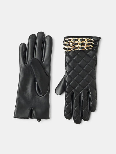Metal Chain PU Leather Gloves