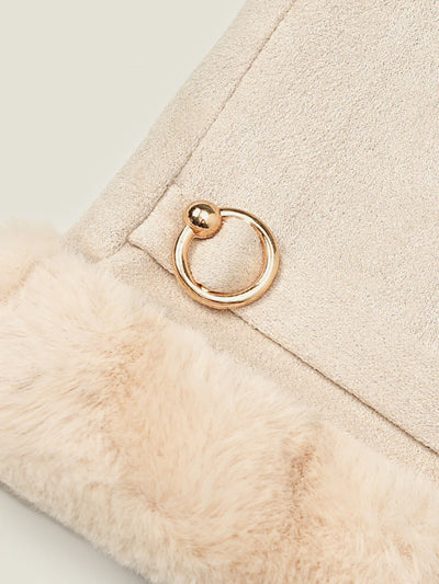 Suede Effect Fur Gloves