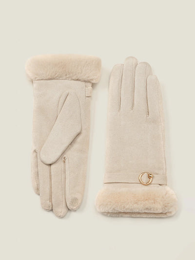 Suede Effect Fur Gloves
