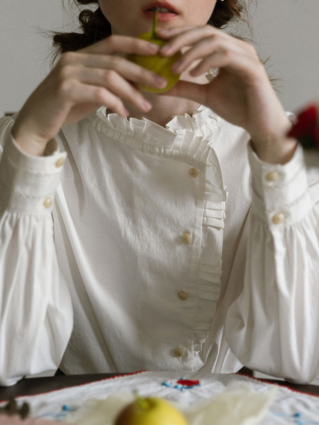 Layla French Vintage Rose Embroidery Loose White Shirt