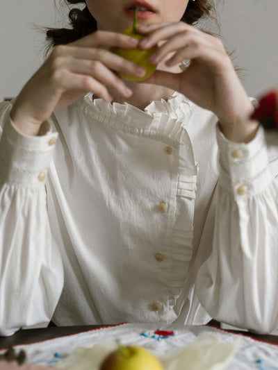 Layla French Vintage Rose Embroidery Loose White Shirt
