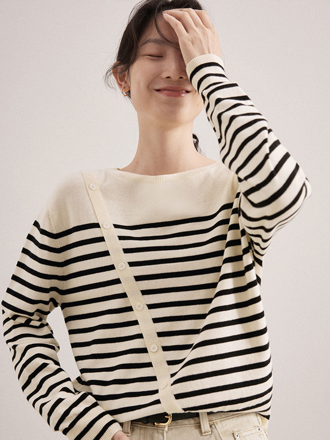 Zoe Casual Striped Crew Neck Knitted Top