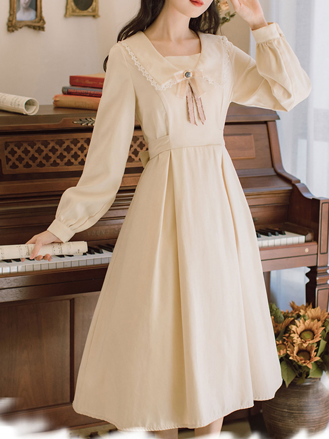 Andrea Elegant Lapel Bowknot Dress