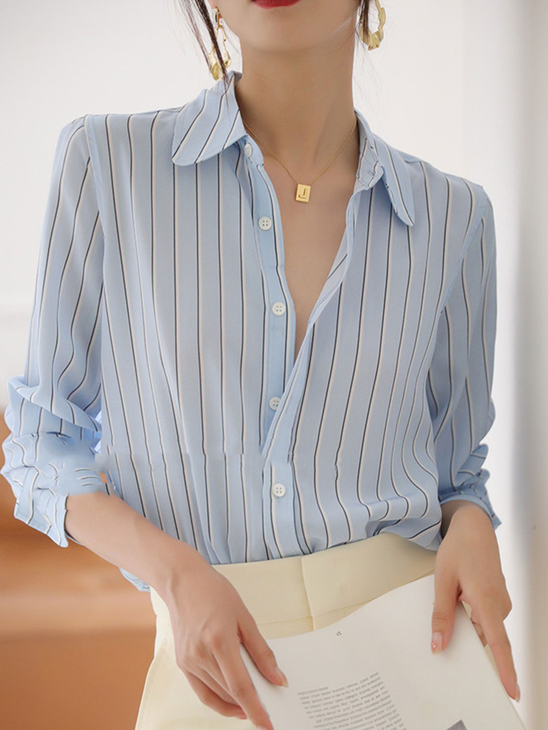 Julia Classic Chic Loose Striped Shirt Top