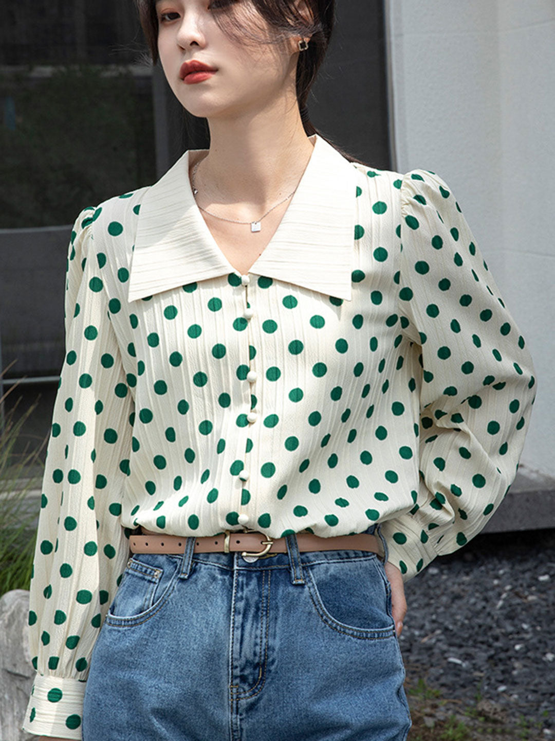 Madelyn Vintage Polka Dot Collar Shirt Top