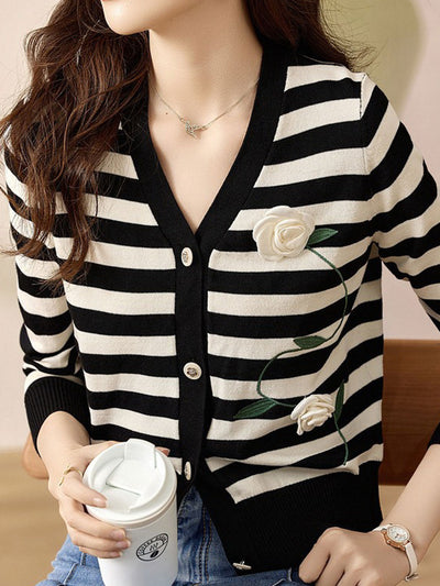 Kaitlyn Casual V-neck Striped Cardigan Top