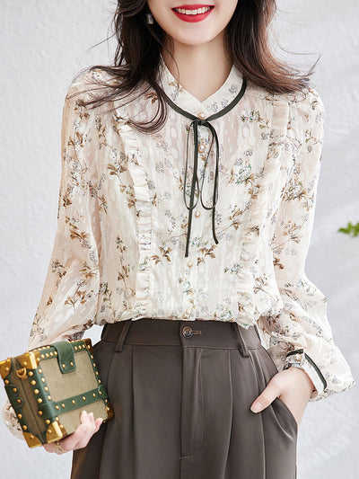 Chloe Vintage Bow Floral Chiffon Blouse