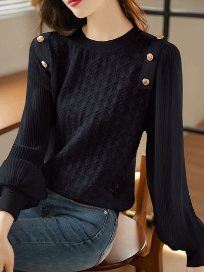 Alyssa Elegant Balloon Sleeve Knitted Blouse-Black