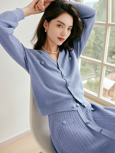 Mia V-neck High-waist A-line Knitted Dress Set