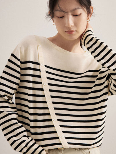 Zoe Casual Striped Crew Neck Knitted Top