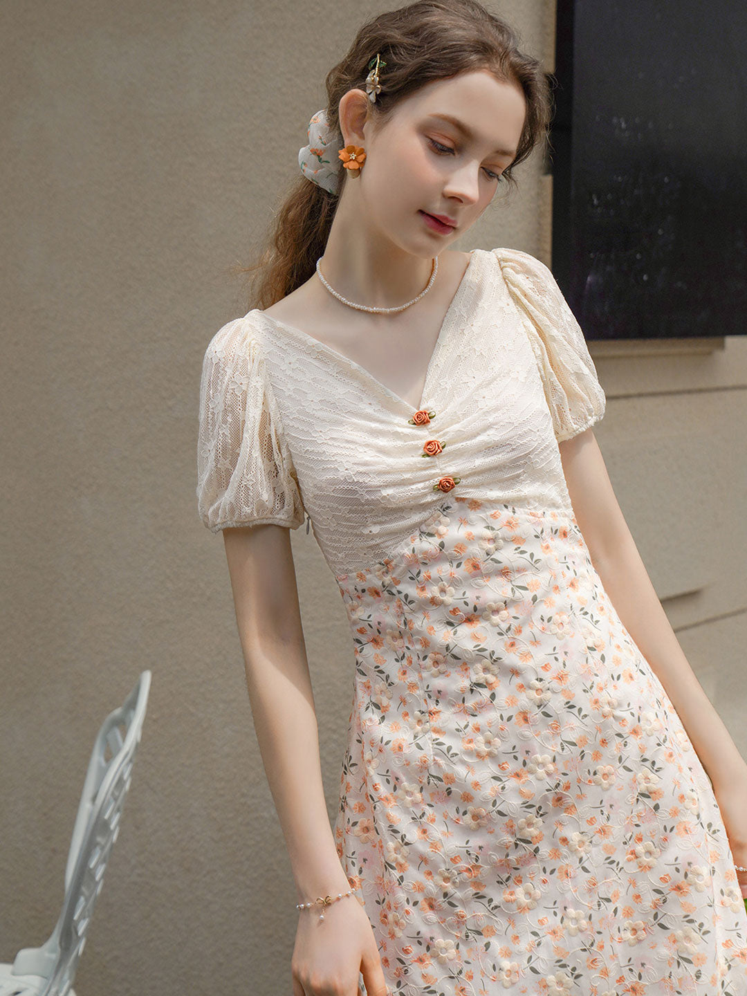 Ashley Retro Lace Embroidered Floral Dress