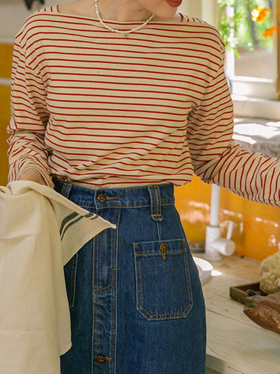 Irma Vintage Style Striped Cotton T-shirt