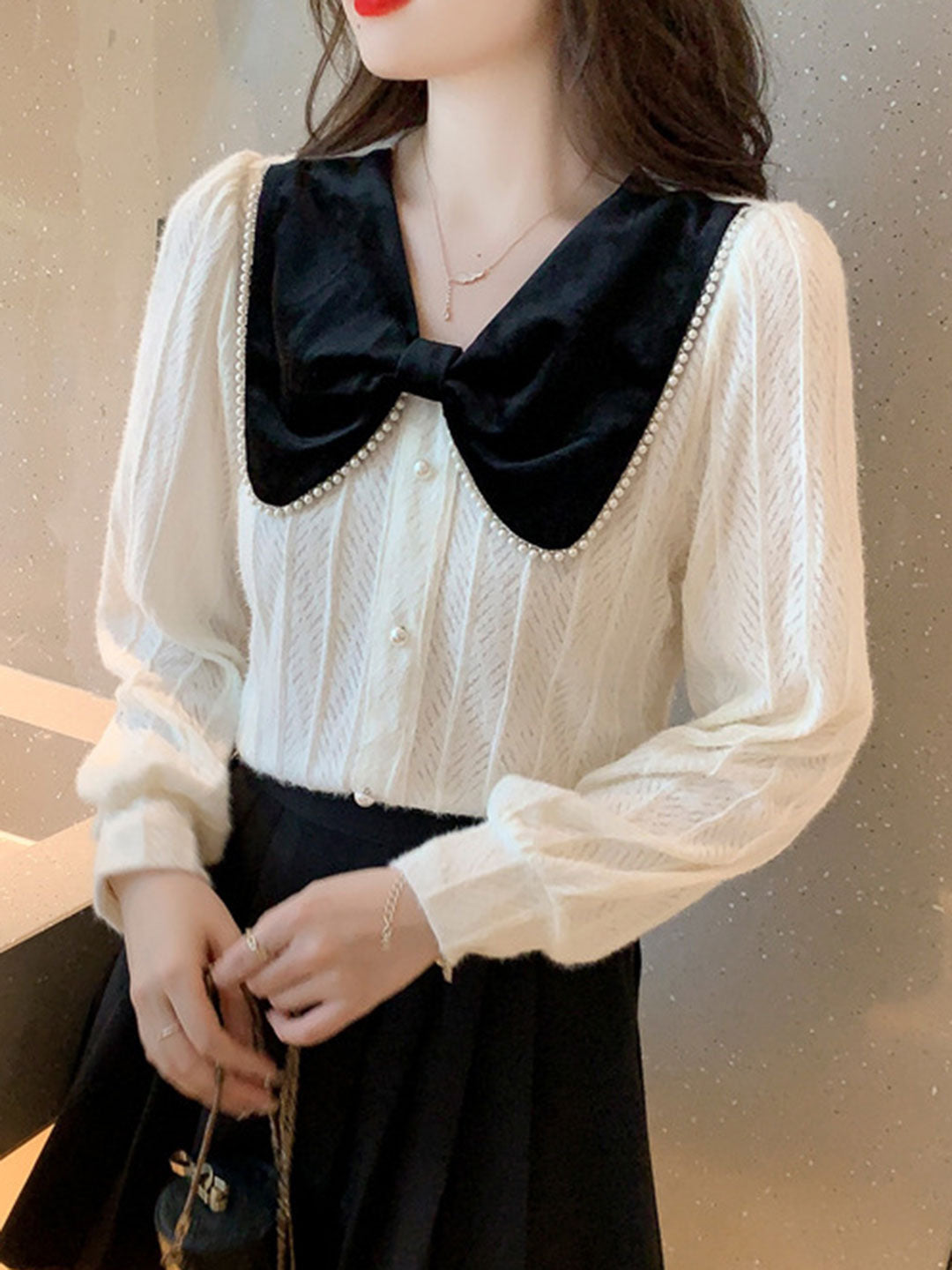 Natalie Paneled Lace Balloon Sleeve Shirt