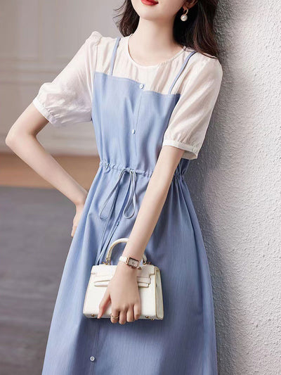 Grace Casual Color Block Tie Dress