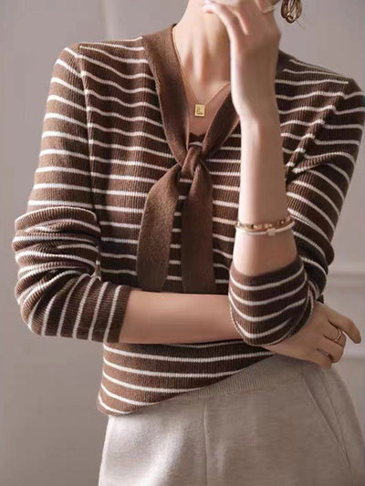 Chloe Vintage Bow Striped Knitted Top Sweater