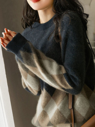 Dana Round Neck Retro Lingge Christmas Red Sweater