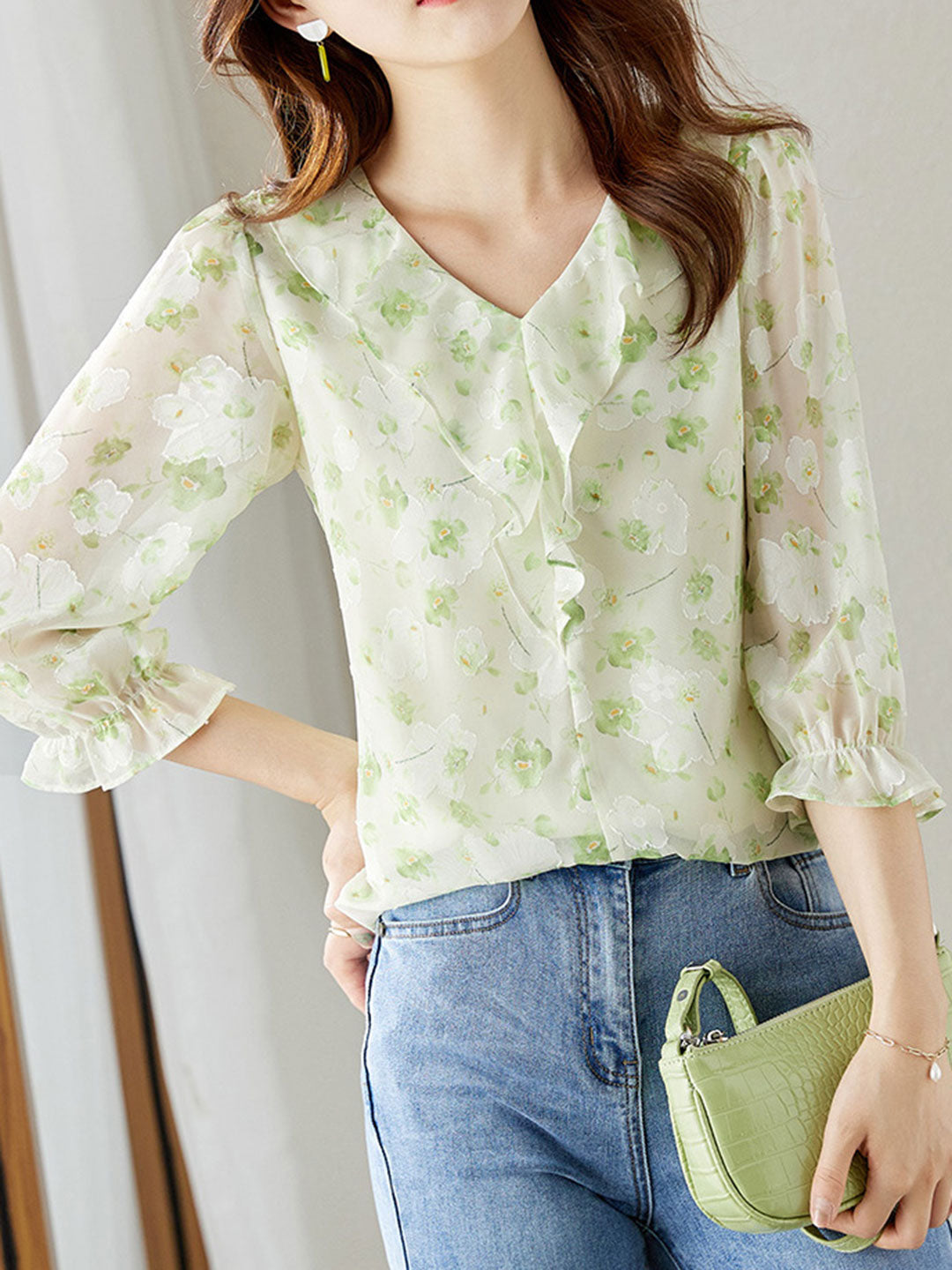 Trinity Vacation Chiffon Printed Ruffle Top