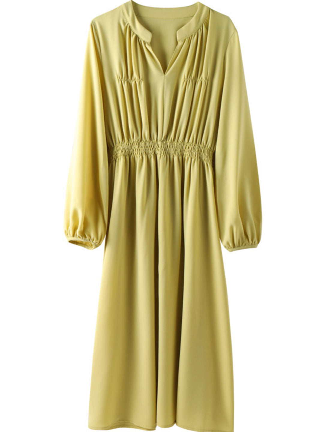 Serenity Elegant Lantern Sleeve Pleated High Waist Dress-Green