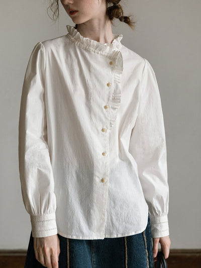 Layla French Vintage Rose Embroidery Loose White Shirt