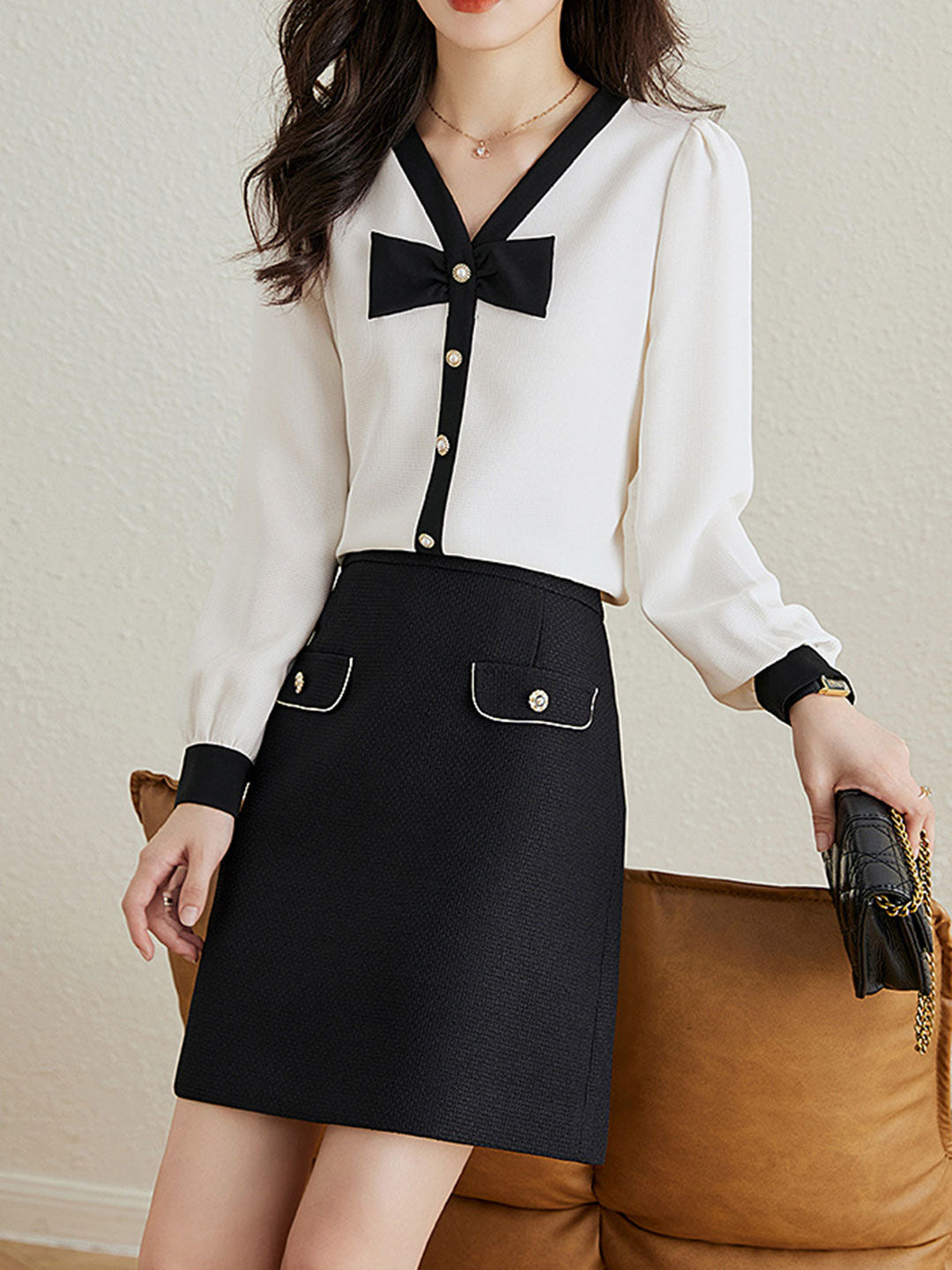 Eva Elegant V-neck Bow Shirt