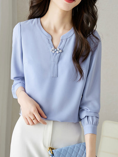 Grace Classic V-neck Loose Chiffon Top