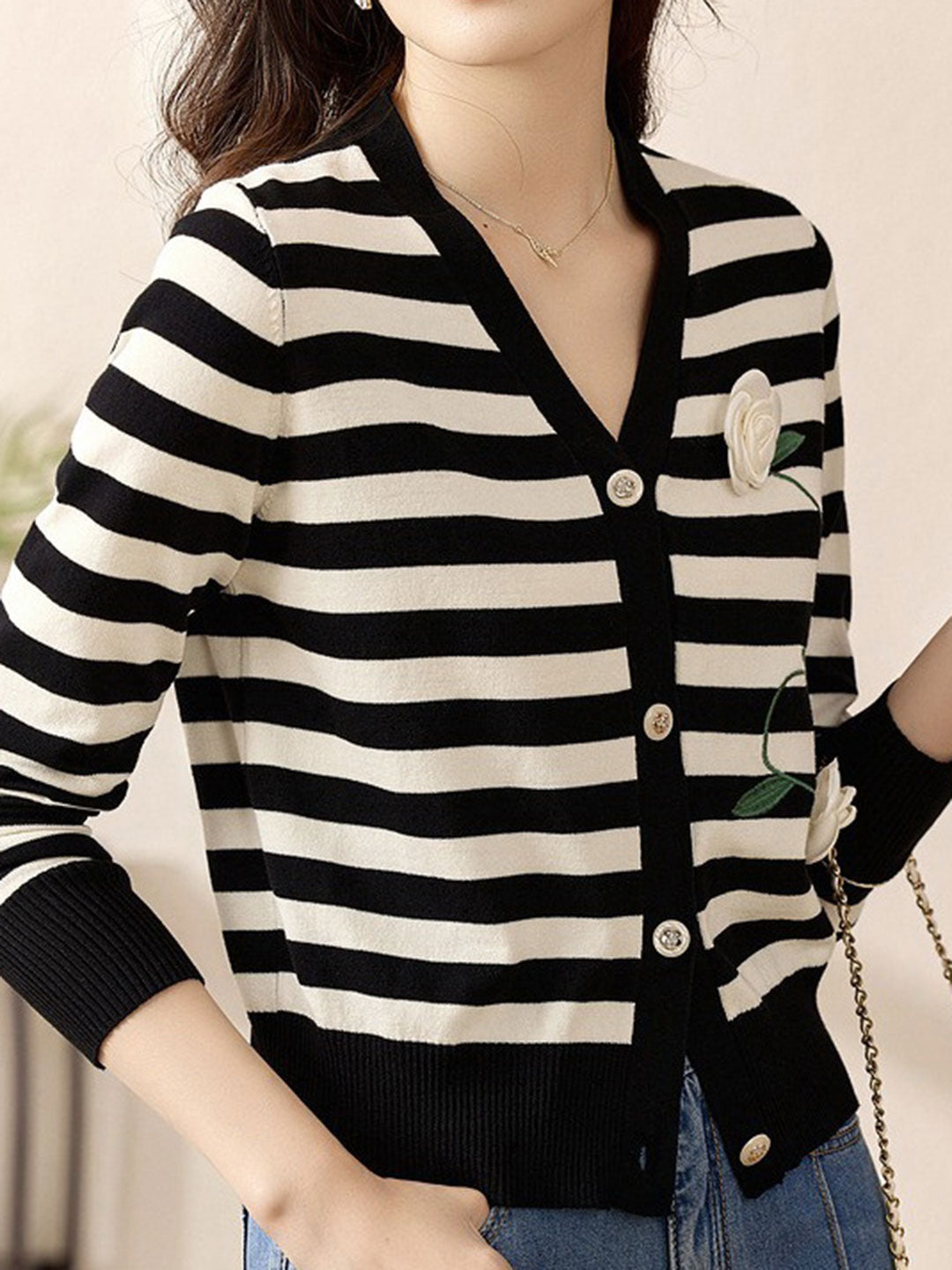 Kaitlyn Casual V-neck Striped Cardigan Top