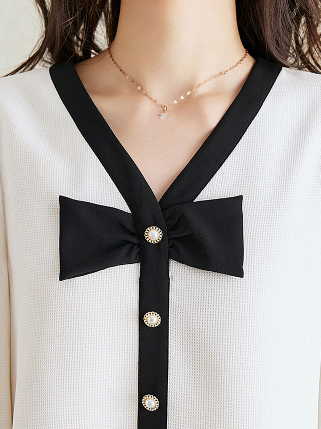 Eva Elegant V-neck Bow Shirt