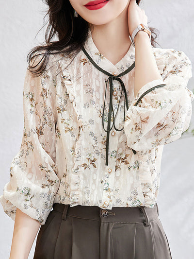 Chloe Vintage Bow Floral Chiffon Blouse